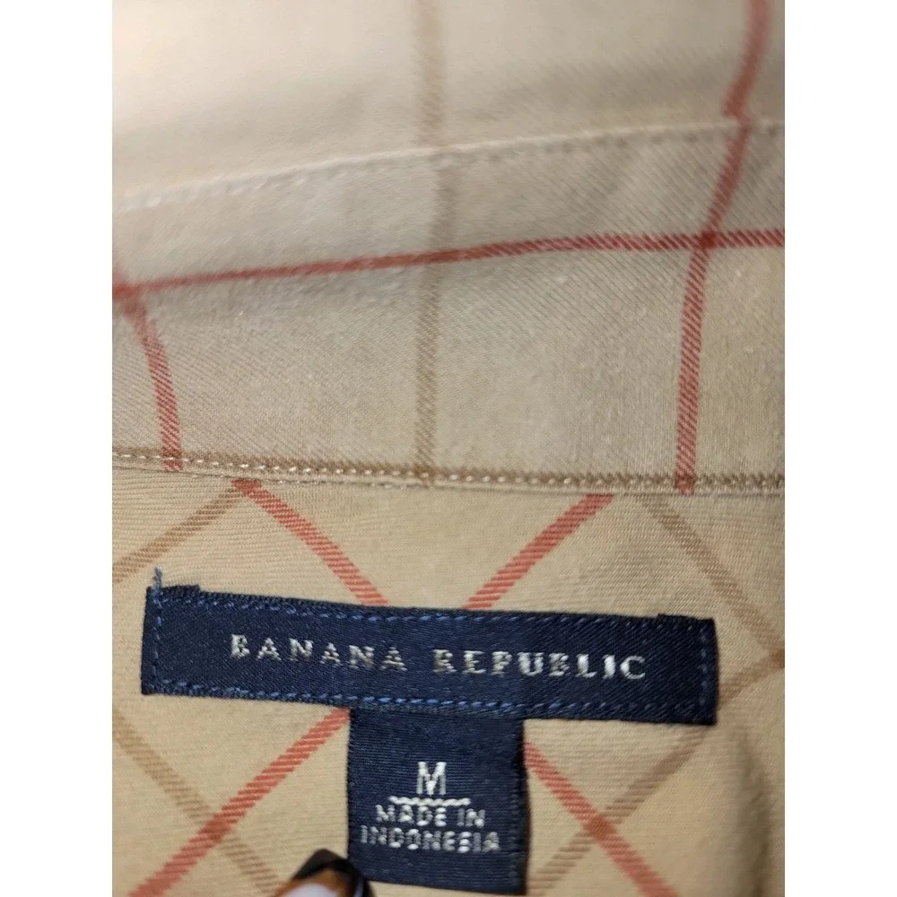 Banana Republic Mens Tan Red Windowpane Plaid Button Down Shirt Size M